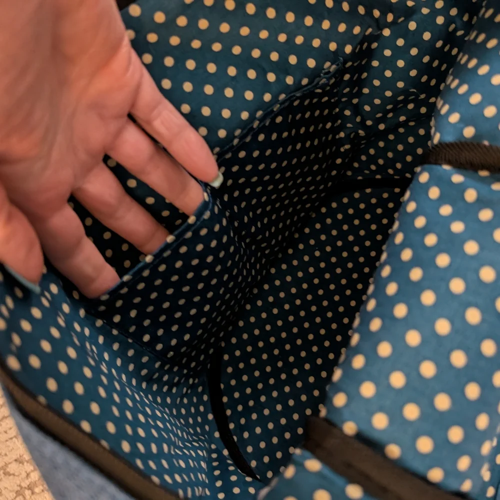Knitting Bag Yarn Tote Organizer Crochet Storage Blue Linen with Cotton Lining